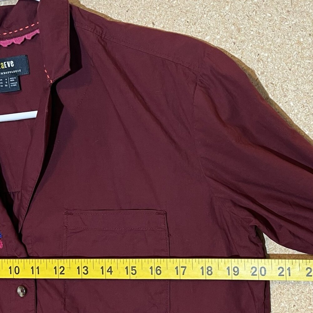 Anthropologie Maeve Embroidered Button Down Size 0 Cotton Floral Boho Purple - Picture 6 of 15